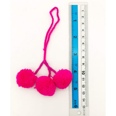 Fuchsia Pink Beaded Pom-Pom Tassels Latkan, Pompom Decorations, Pom poms